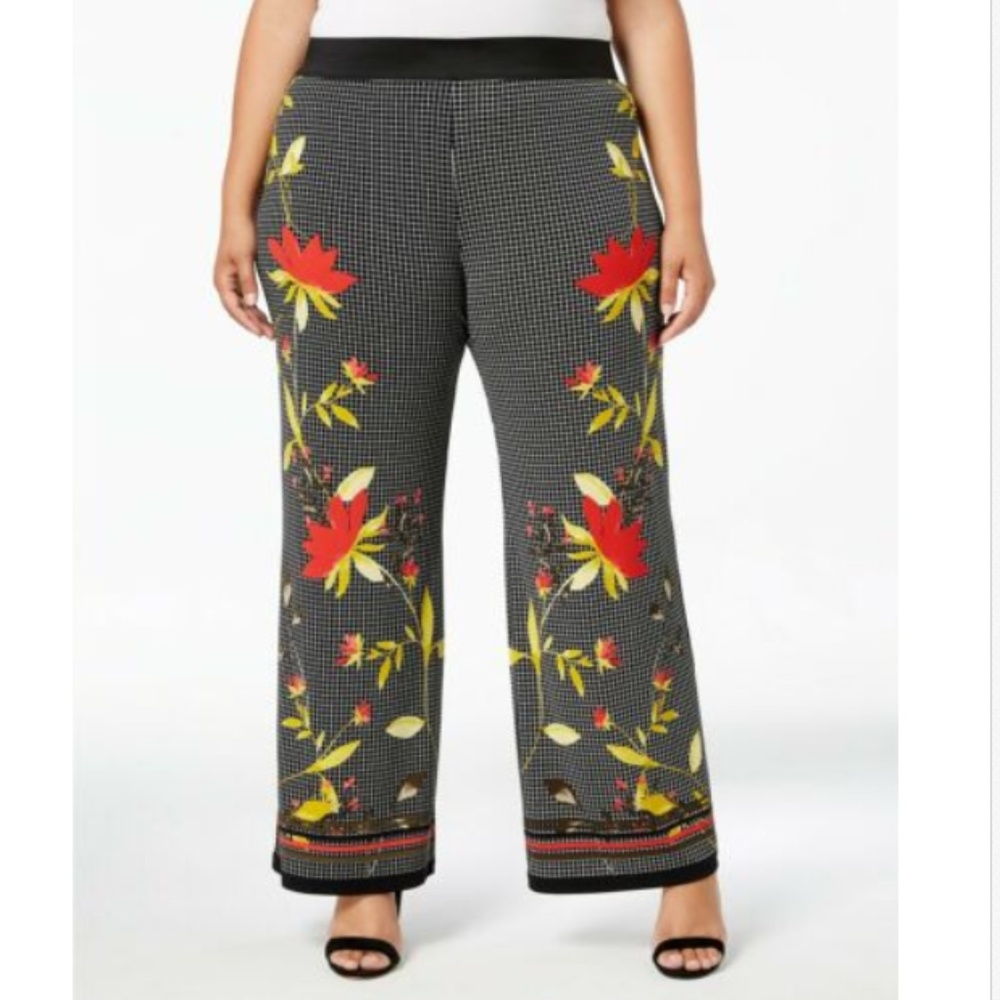 Alfani Floral Printed Pull-On Wide-Leg Pants Sz L